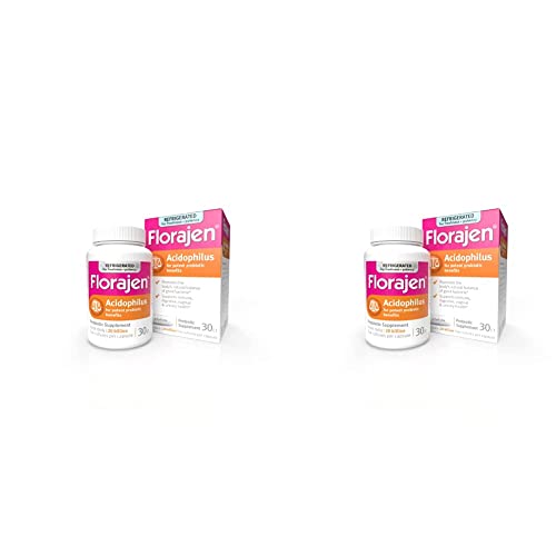 Florajen Acidophilus Probiotics, Gut Health, Vaginal Health, and Immune Support Supplement, Constipation and Bloating Relief for Adults, 30 Capsules (Refrigerated) (Pack of 2)