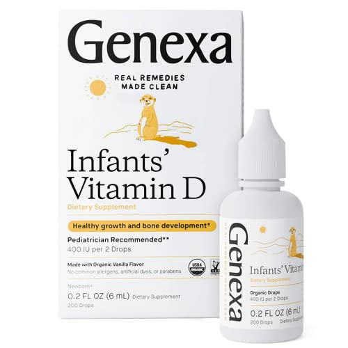 Genexa Infants’ Vitamin D Drops – 90 Servings – Promotes Healthy Growth – Organic, Gluten Free & Non-GMO