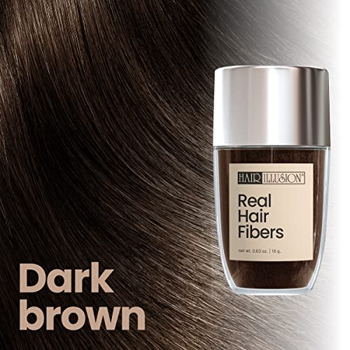 Hair Illusion Dark Brown Real Hair Fibers for Thinning Hair - 100% Natural Texture, Non Synthetic Hair Fibers - Bald Spot Cover Up for Women & Men - 18 Gram - Image 3