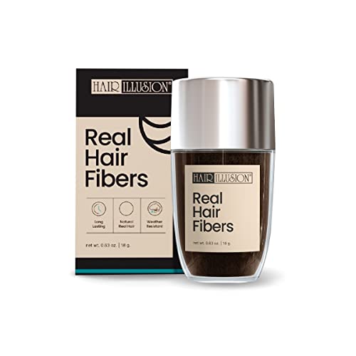 Hair Illusion Dark Brown Real Hair Fibers for Thinning Hair – 100% Natural Texture, Non Synthetic