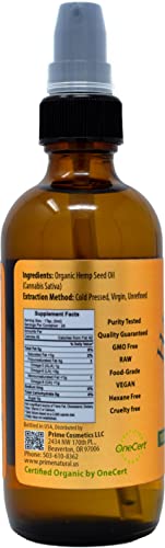 Prime Natural Organic Hemp Seed Oil 4oz - USDA Certified - Sativa Oil - Pure, Cold Pressed, Virgin, Unrefined, Vegan, Food Grade - High Omega 3 6 9 Fatty Acids - Good for Face, Body, Skin & Hair Care - Image 3