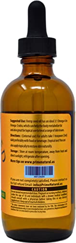 Prime Natural Organic Hemp Seed Oil 4oz - USDA Certified - Sativa Oil - Pure, Cold Pressed, Virgin, Unrefined, Vegan, Food Grade - High Omega 3 6 9 Fatty Acids - Good for Face, Body, Skin & Hair Care - Image 4
