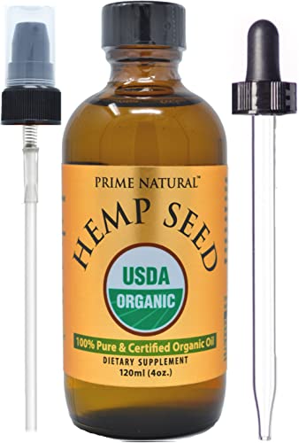 Prime Natural Organic Hemp Seed Oil 4oz – USDA Certified – Sativa Oil – Pure, Cold