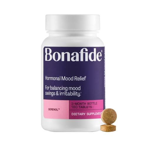 Serenol by Bonafide. Relief from Hormonal Mood Swings, Irritability, & PMS Bloating. — 3-Month Supply (180 Tablets)