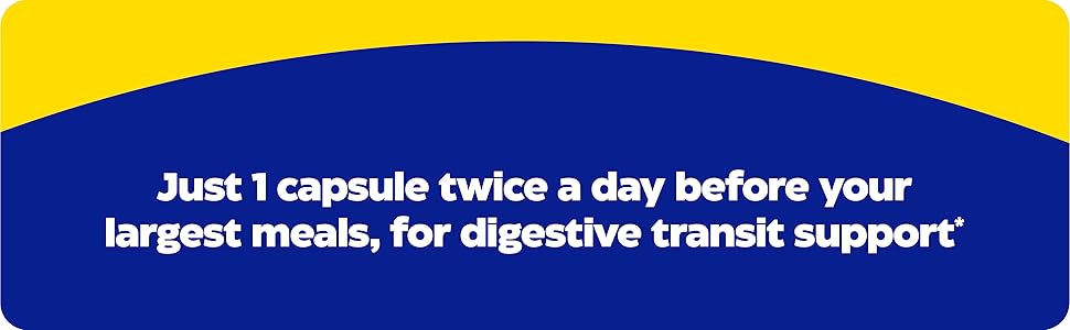 Just 1 capsule twice a day before your largest meals, for digestive transit support*