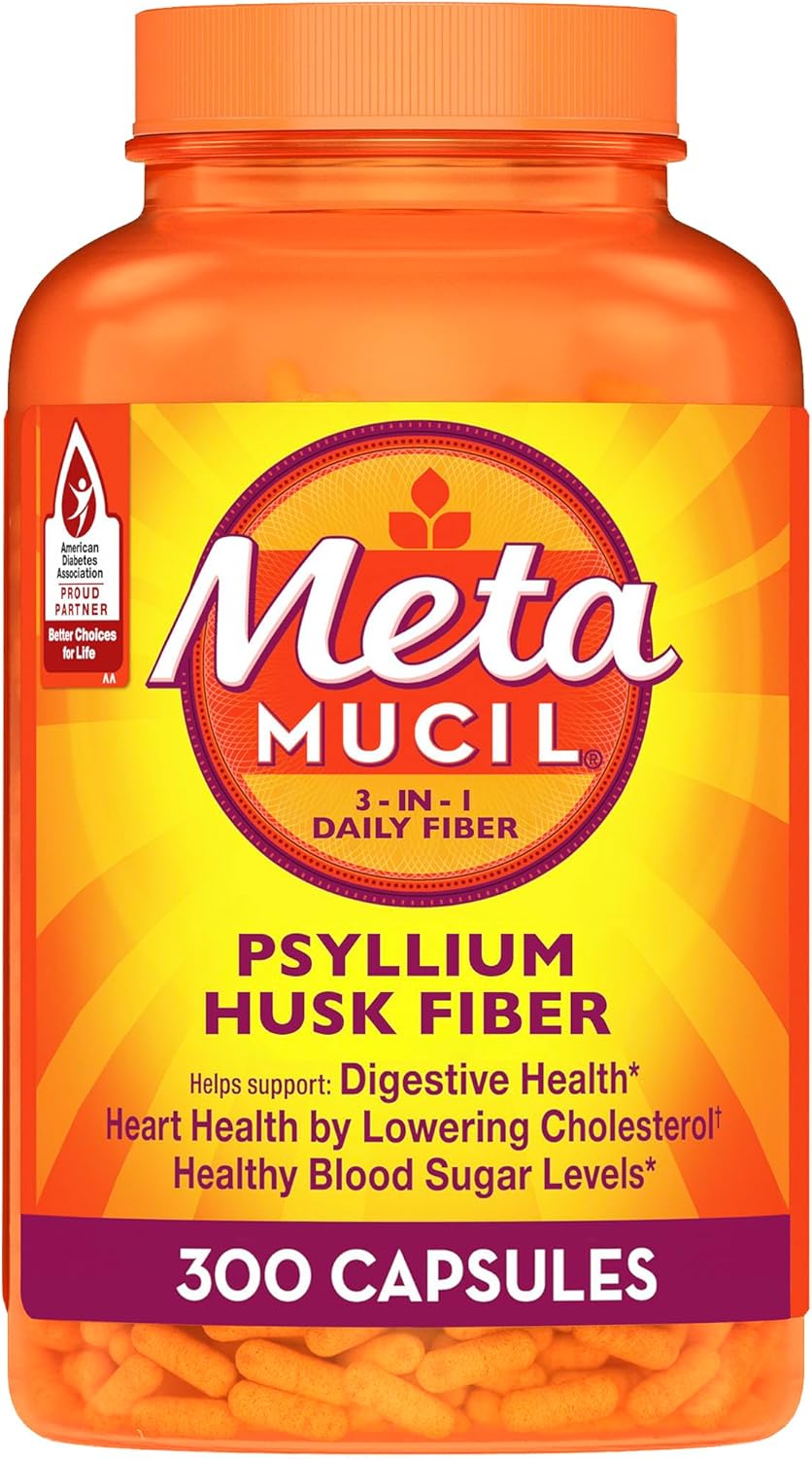 Metamucil, Psyllium Husk GLP-1 Friendly Fiber Capsules, 300 Capsules, 3-in-1 Fiber Supplement, Daily Psyllium Husk Fiber Capsules Help Support Digestive Health by Promoting Regularity
