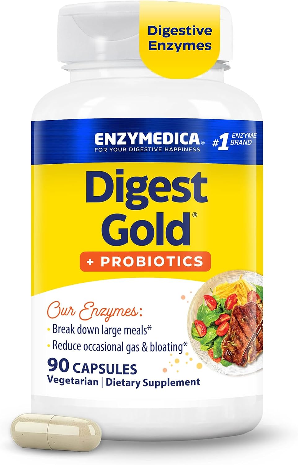 Enzymedica Digest Gold + Probiotics – Helps Gas & Bloating – 90 Caps
