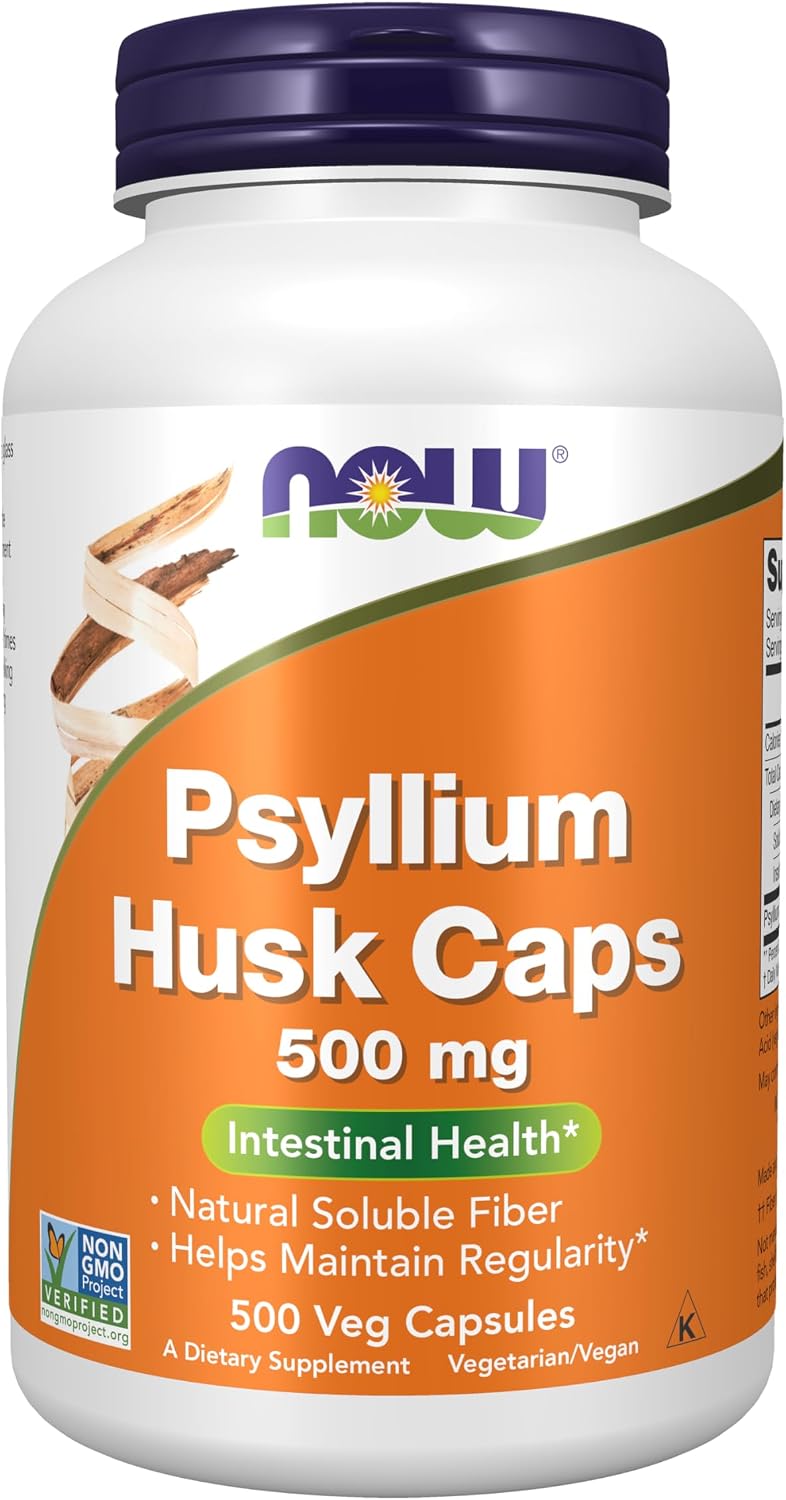 NOW Foods Supplements, Psyllium Husk Caps 500 mg, Non-GMO Project Verified, Natural Soluble Fiber, Intestinal