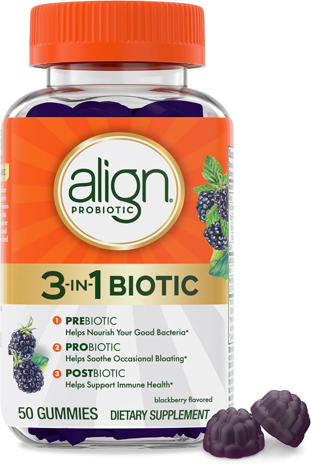 Align Probiotic, 3-in-1 Biotic Gummies, Prebiotic + Probiotic + Postbiotic, #1 Doctor Recommended Probiotic