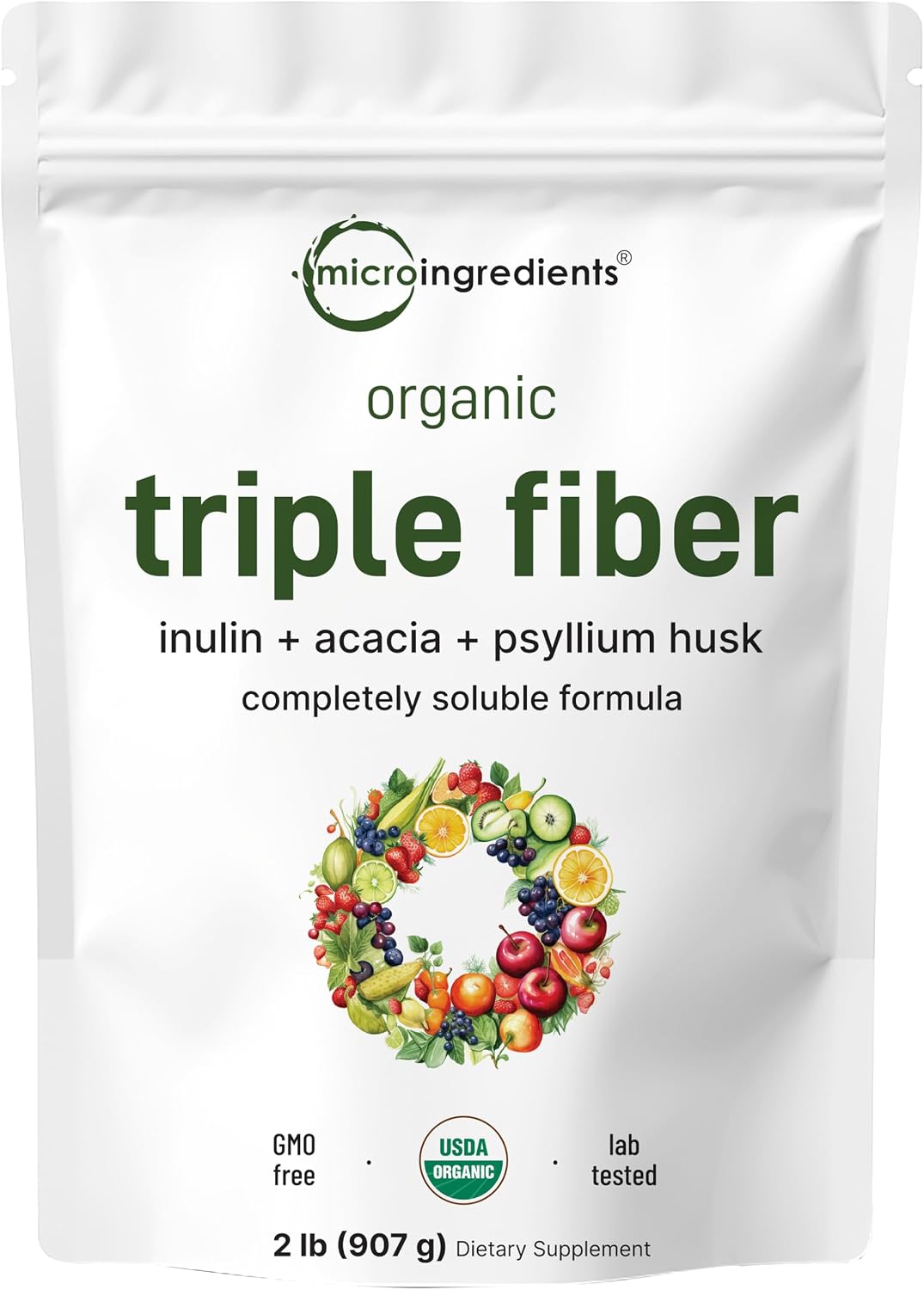 Micro Ingredients Organic Triple Fiber Powder, 2lb | Natural Prebiotic to Support Digestive & Gut