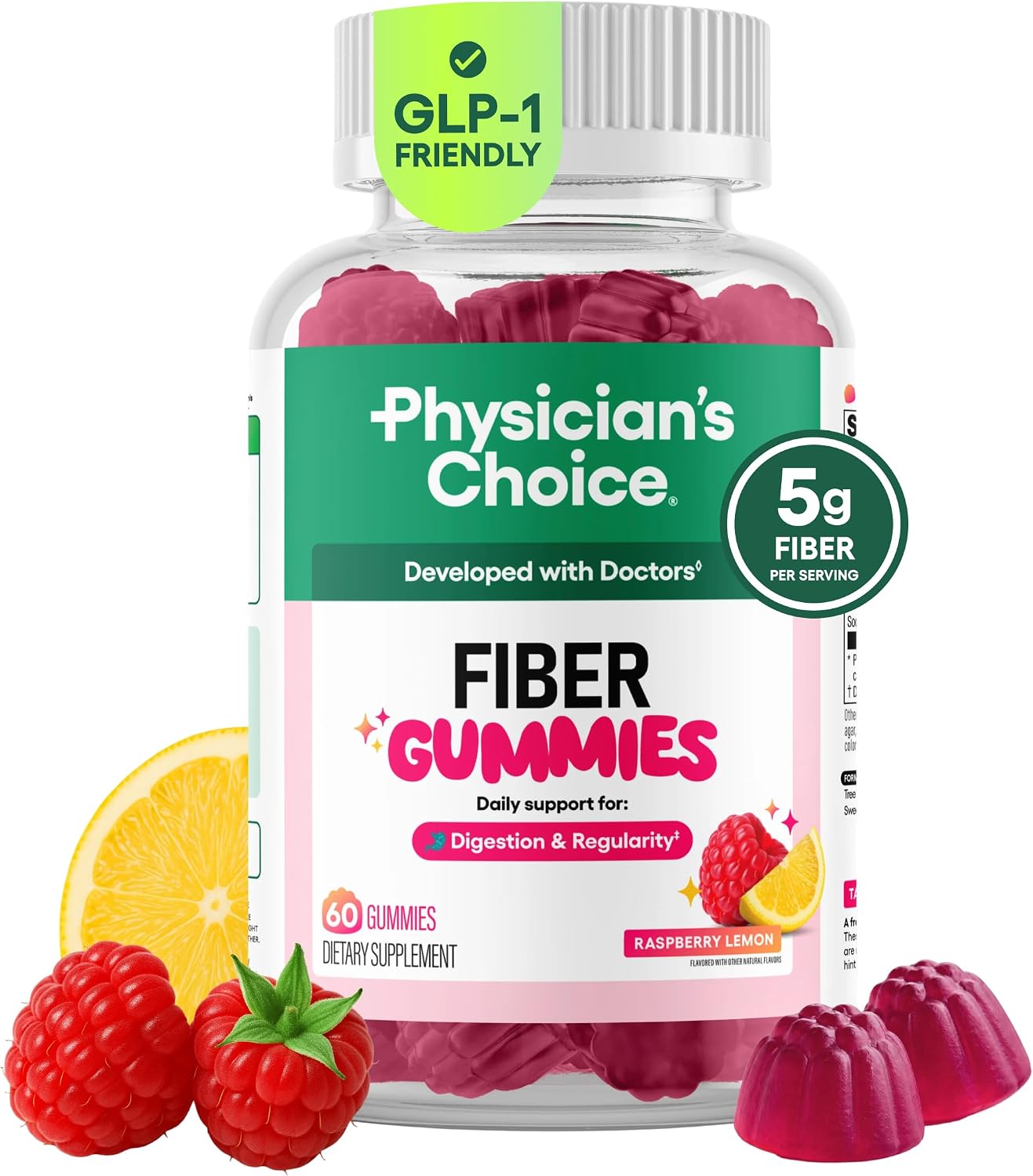 Physician’s CHOICE Fiber Gummies for GLP-1 Support – No Sugar Added & Vegan –
