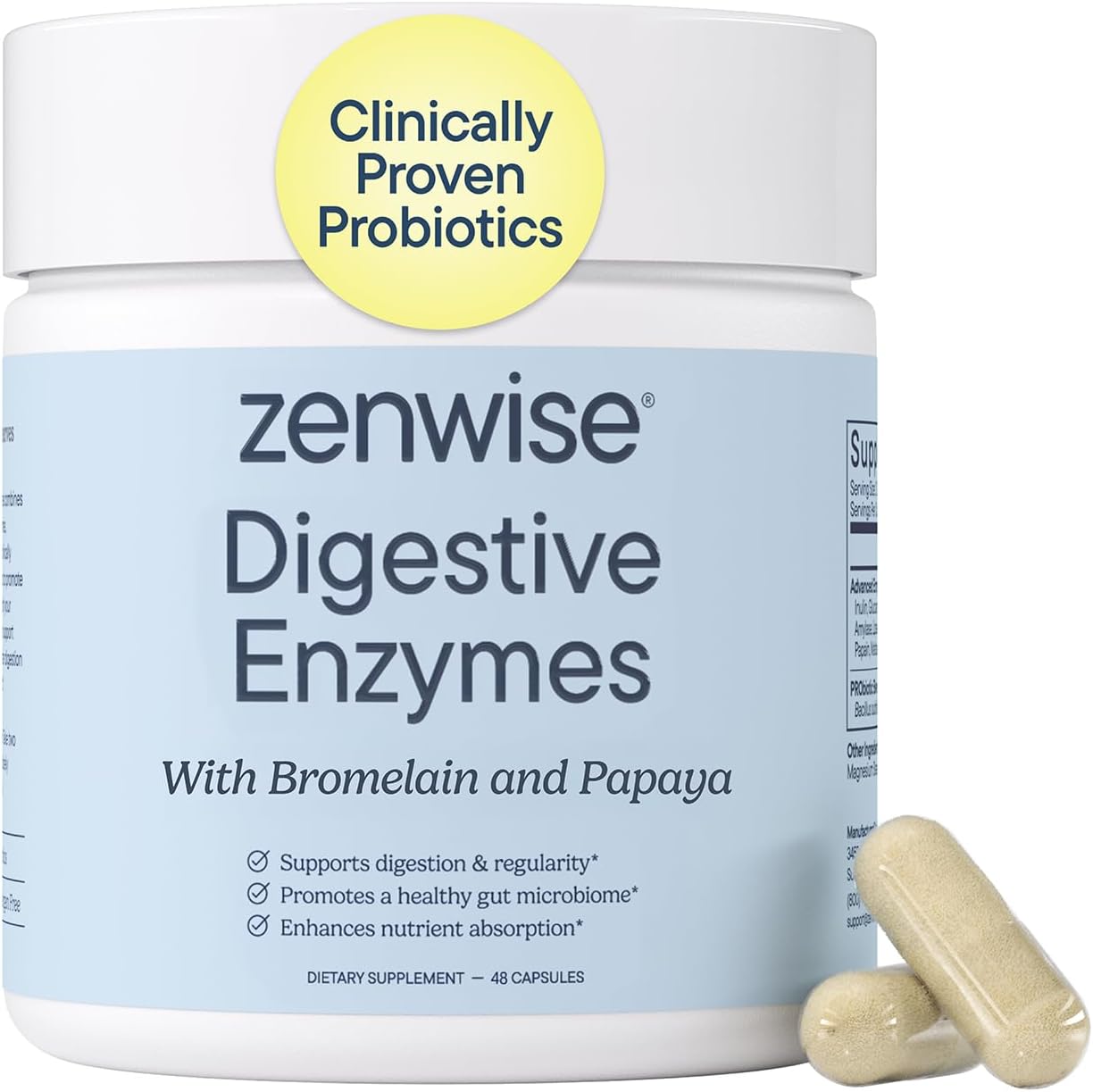 Zenwise Health Digestive Enzymes, Bromelain, Probiotics, Gut Health – 48 CT