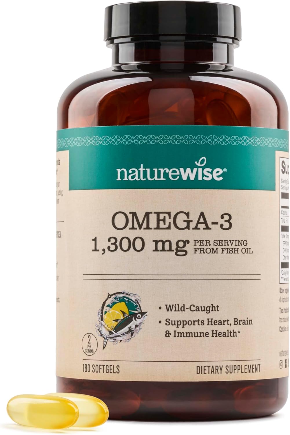 NatureWise Ultra Omega 3 Fish Oil 2200 mg – 1300 mg Omega-3 – Triglyceride Form – Lemon