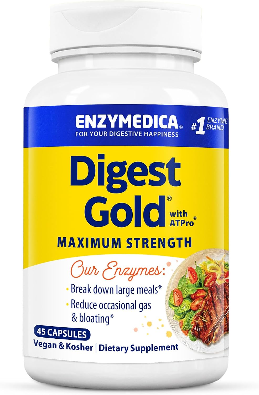 Enzymedica Digest Gold, Maximum Strength, ATPro Energy Support – 45 Caps