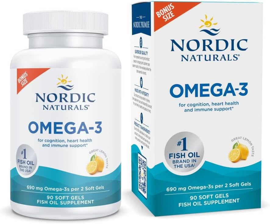 Nordic Naturals Omega-3, 690mg Fish Oil, EPA & DHA, Lemon – 90 Count