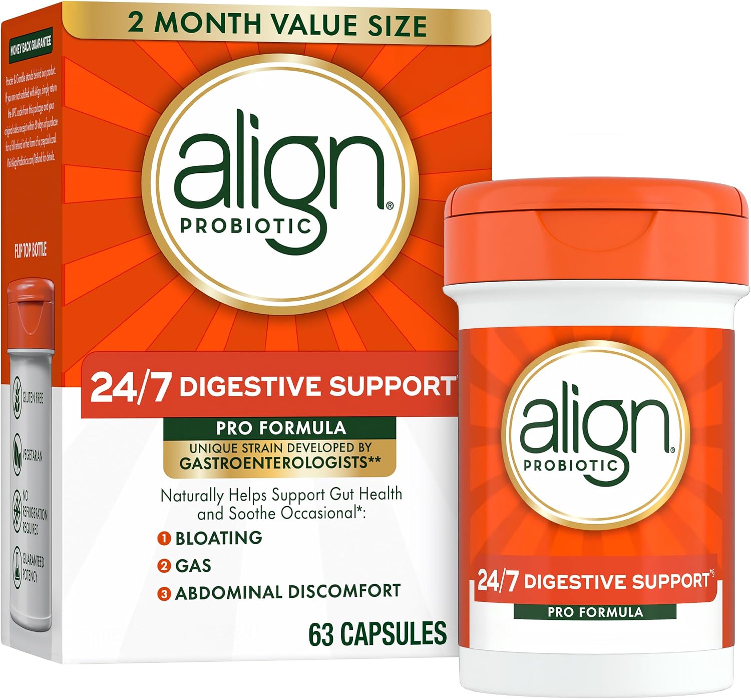 Align Probiotic, Pro Formula, Probiotics for Women and Men, Probiotics for Digestive Health, Men and Womens Probiotic Capsules Help Relieve Occasional Bloating & Gas*, 63 Capsules
