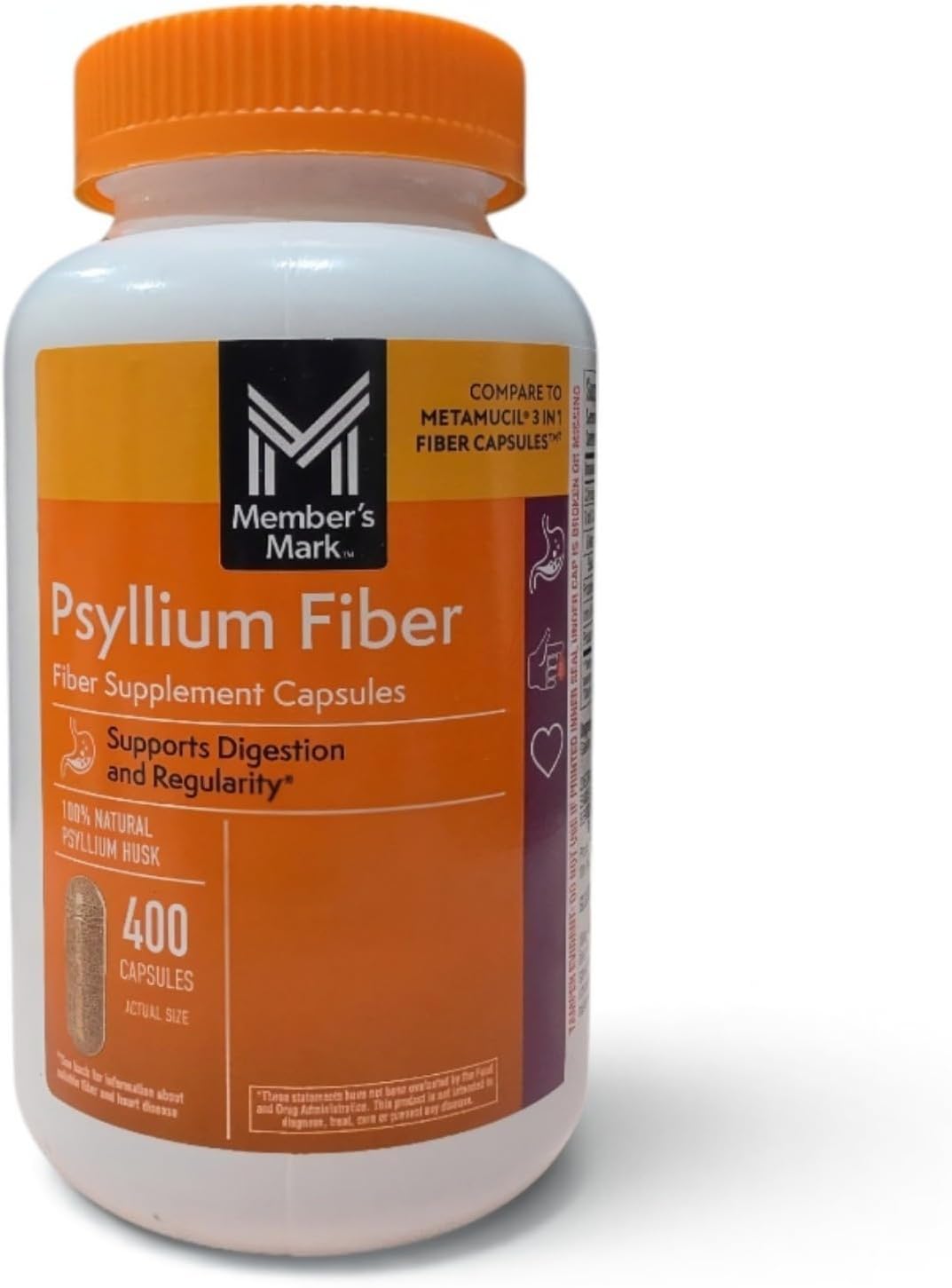 Member’s Mark 100% Natural Psyllium Husk Fiber Capsules, Digestive Health, 400 Count (Pack of 1)