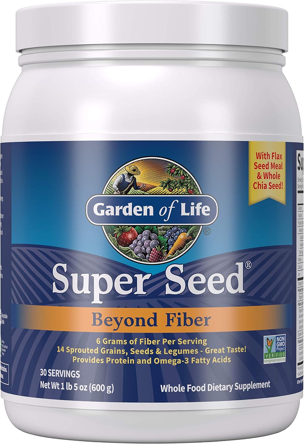 Garden of Life Super Seed Unflavored Fiber Powder, with Omega 3, 600g