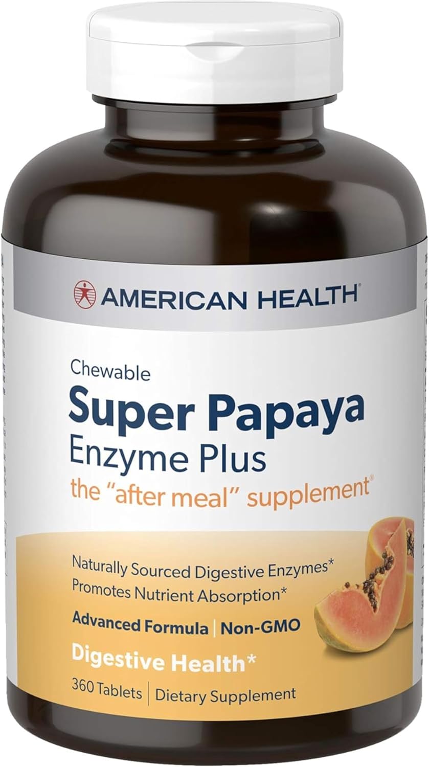 American Health Super Papaya Enzyme Plus Chewable Tablets, Natural Peppermint Flavor, Promotes Digestion