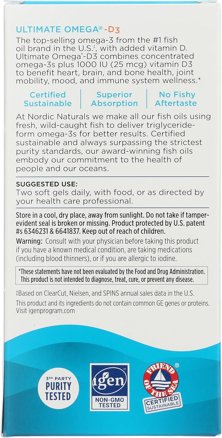 Nordic Naturals Ultimate Omega-D3,1280mg + 1000IU D3, Lemon – 120 Count