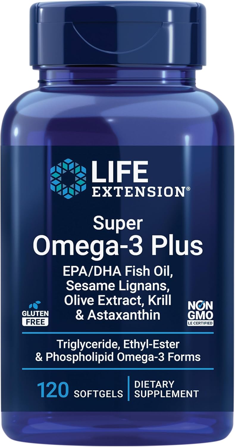 Life Extension Super Omega-3 Plus EPA/DHA Fish Oil, Sesame Lignans, Olive Extract, Krill & Astaxanthin – Heart, Brain & Joint Health Support – Gluten-Free, Non-GMO – 120 Softgels
