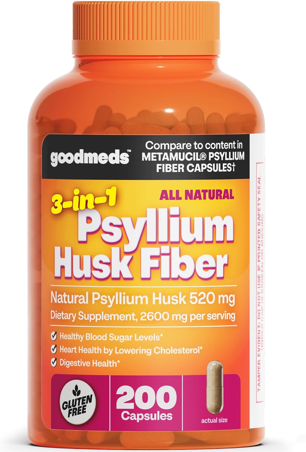 Psyllium Husk Fiber 520mg Capsules Supplement Soluble Dietary Colon Support for Women and Men, Restore