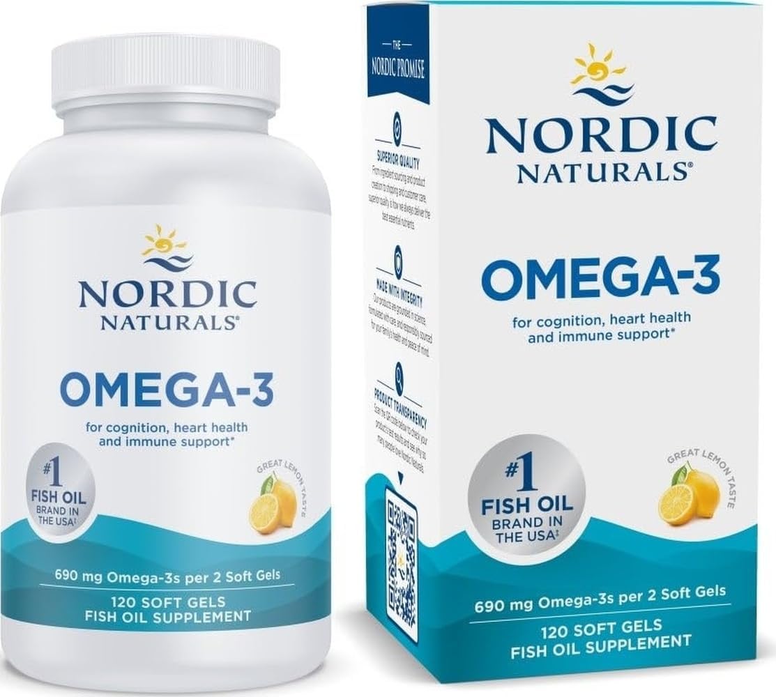 Nordic Naturals Omega-3, 690mg Fish Oil, EPA & DHA, Lemon – 120 Count
