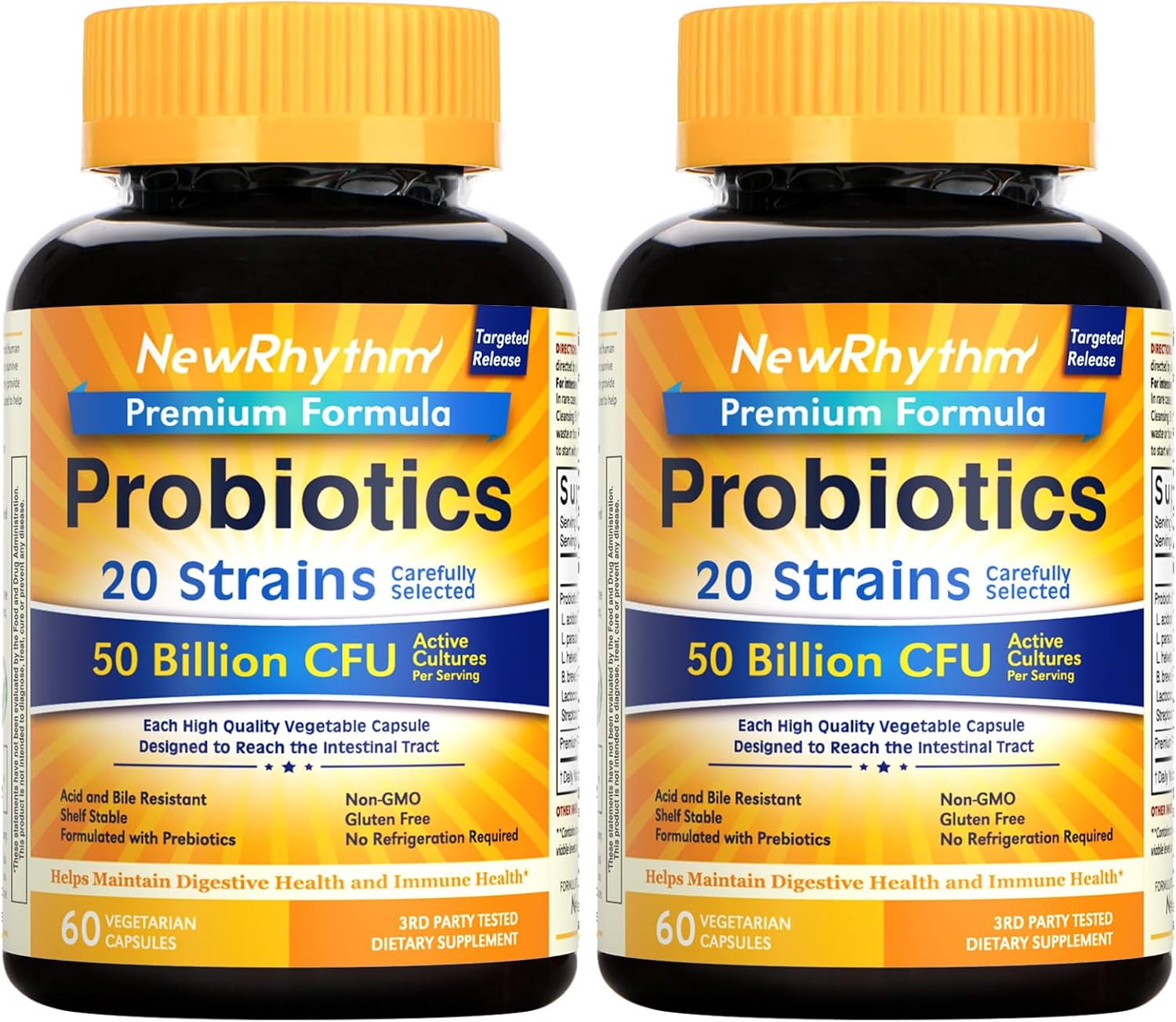 NewRhythm Probiotics 50 Billion CFU 20 Strains, 120 Veggie Capsules, Targeted Release Technology, Stomach