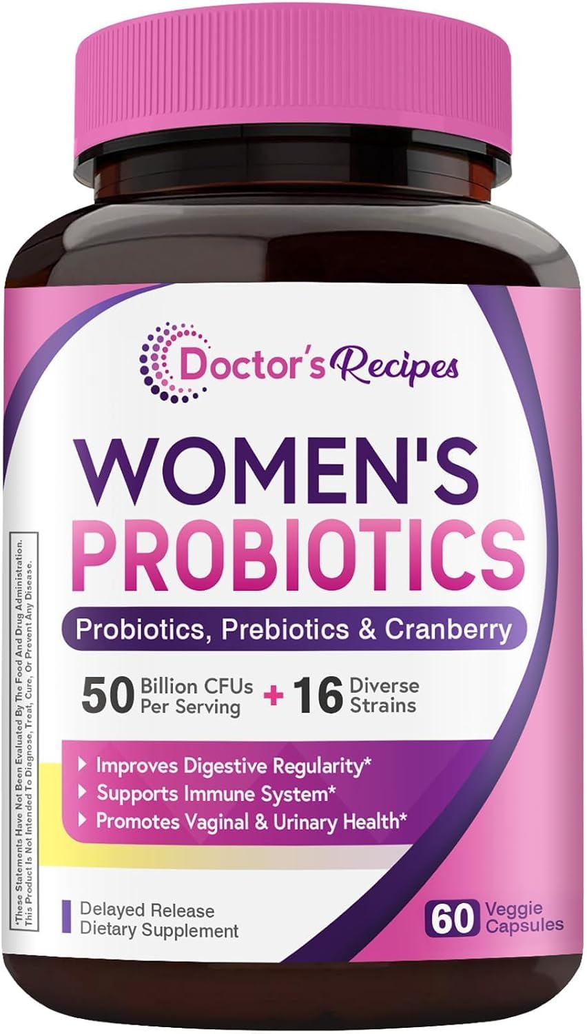 Doctor’s Recipes Women’s Probiotic, 60 Caps 50 Billion CFU 16 Strains, with Organic Cranberry,