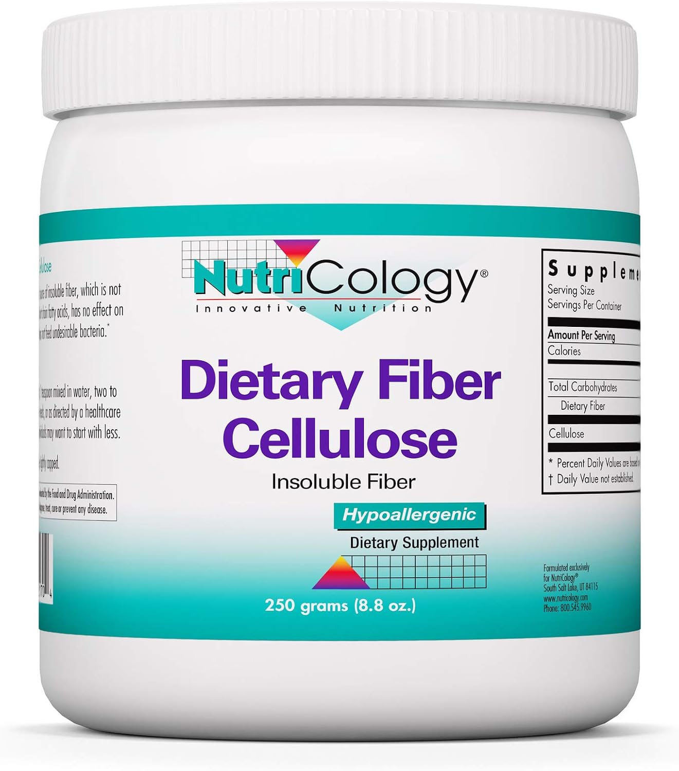 Nutricology Dietary Fiber Cellulose Powder, Digestion, 250 g