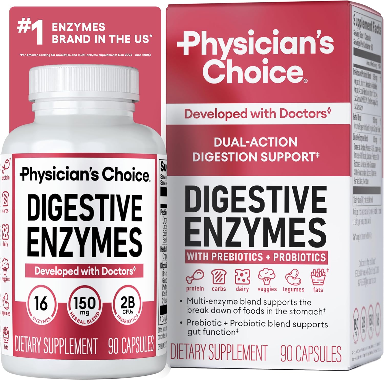 Physician’s CHOICE Digestive Enzymes for Bloating & Digestion – Fast-Acting 16 Enzyme