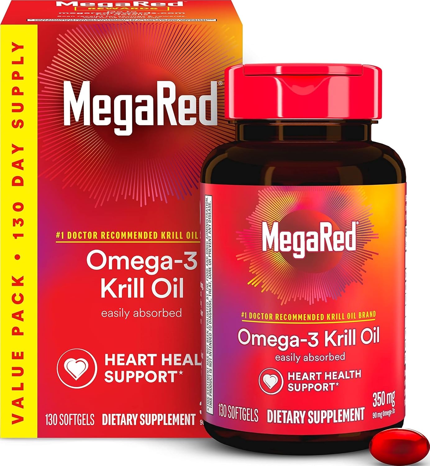 MegaRed – Omega-3 Krill Oil 350mg Softgels (130 Count in A Bottle), EPA & DHA Omega-3 Fatty