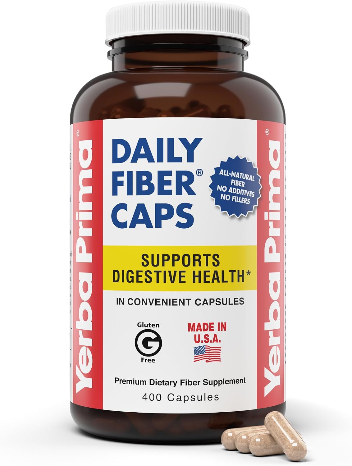 Yerba Prima Daily Fiber Caps Formula, 400 Capsules – Both Soluble and Insoluble – with Psyllium
