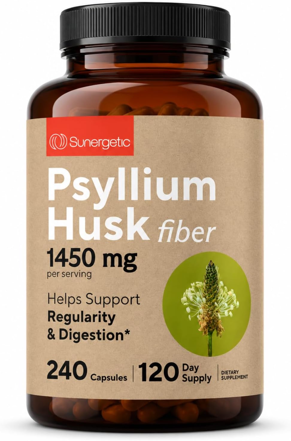 Premium Psyllium Husk Fiber Supplement 1450mg, 240 Capsules