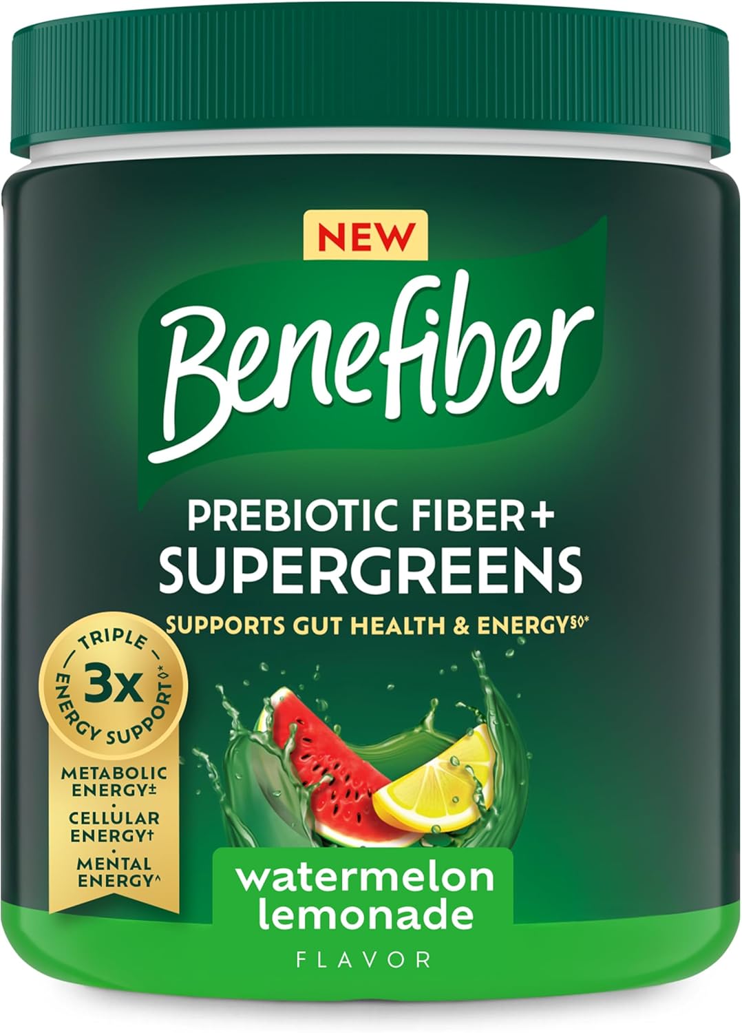 Benefiber Prebiotic Fiber + Supergreens, Watermelon Lemonade Flavor, 8.8 oz