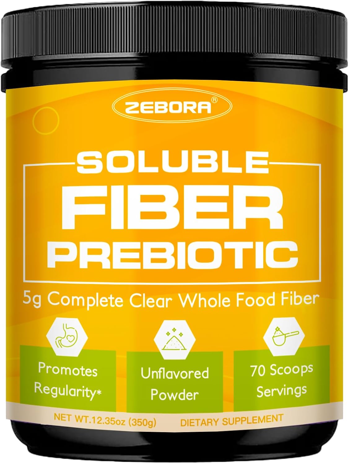 ZEBORA Soluble Fiber Supplement Powder, Unflavored, 70 Servings