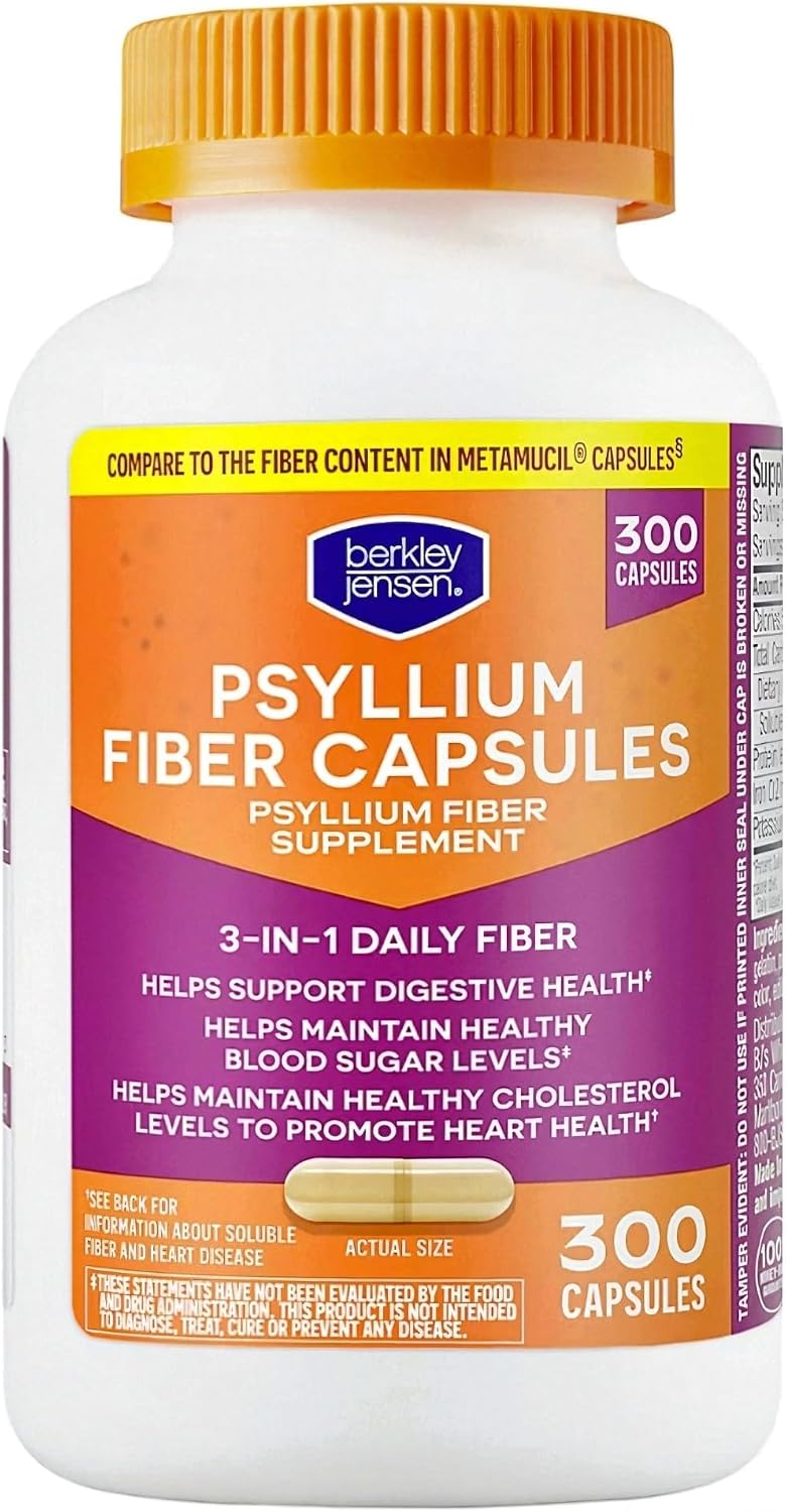 berkley jensen Psyllium Husk Fiber Capsules, 3-in-1 Natural Fiber Supplement for Men & Women, Daily