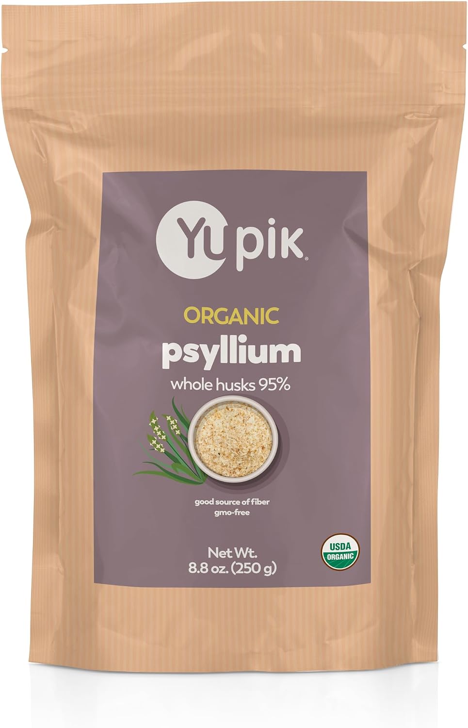 Yupik Organic Whole Husk Psyllium 8.8 Oz, 95% Purity, Soluble Fiber, USDA Certified, Non-GMO, Kosher,