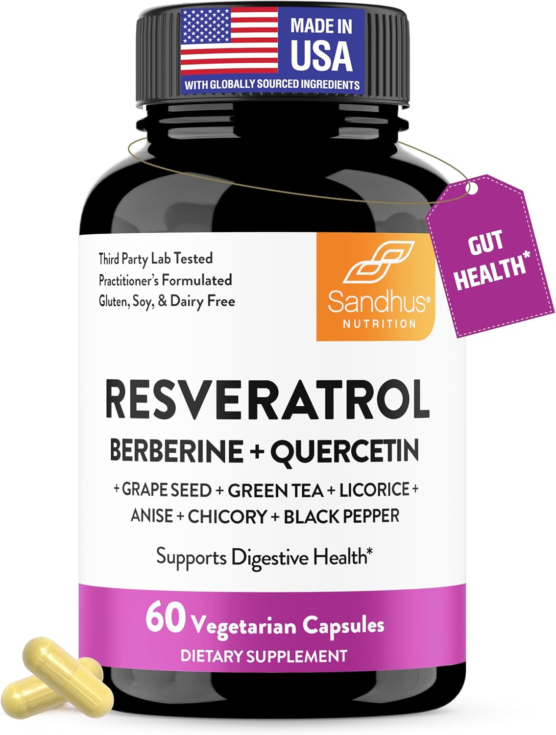 Resveratrol with Berberine Supplement For Gut Health Support | 60 Digestive Capsules For Women &