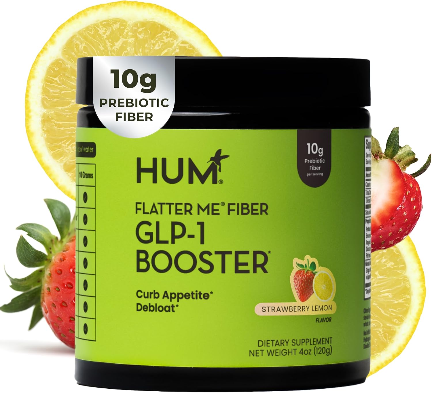 HUM Flatter Me Fiber Strawberry Lemon Fiber Powder Drink Mix, 10 Servings