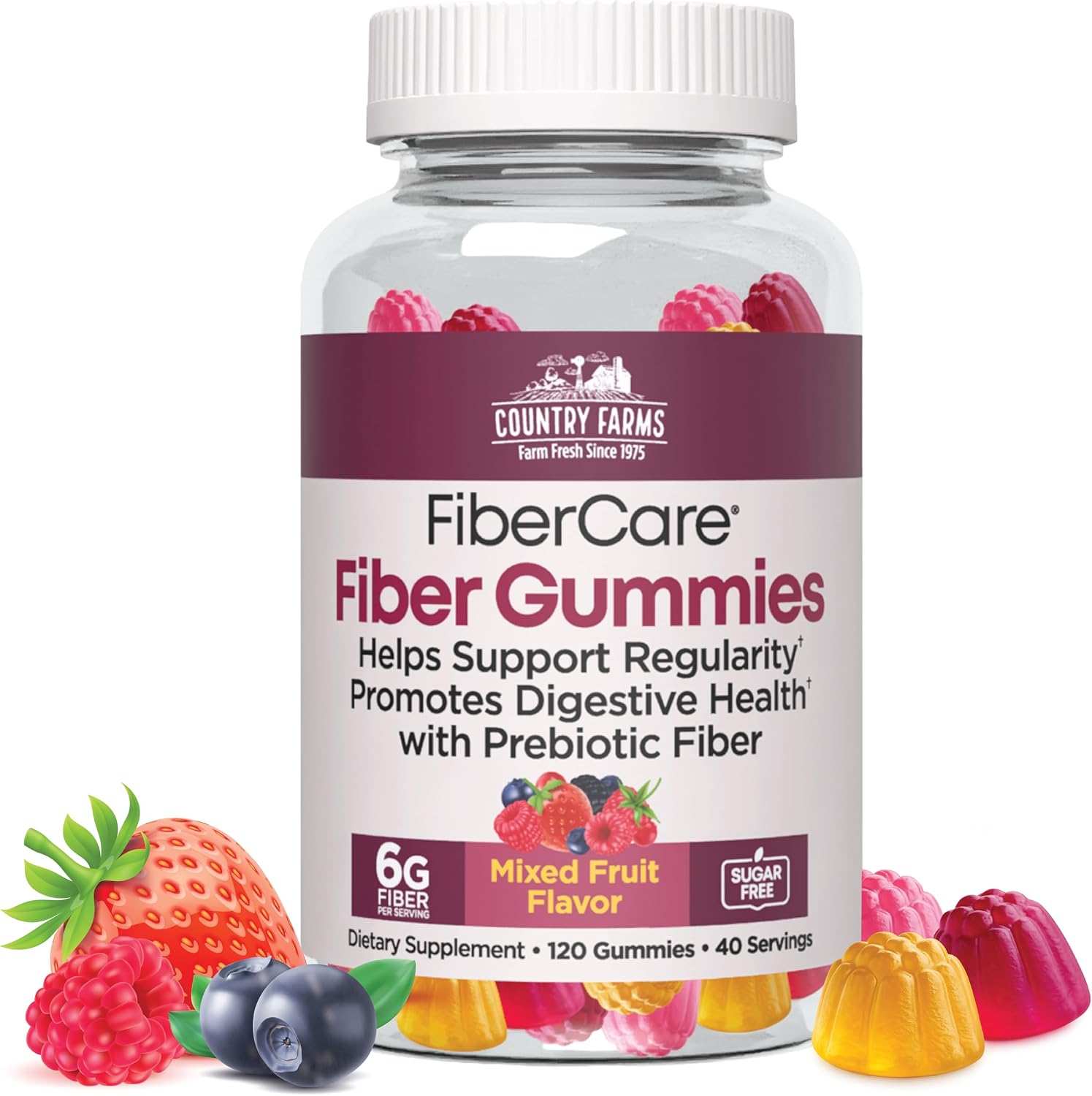 Country Farms Fiber Care Prebiotic Gummies, 6g of Fiber Per Serving, GLP-1 Booster, FOS from Beets, Digestive