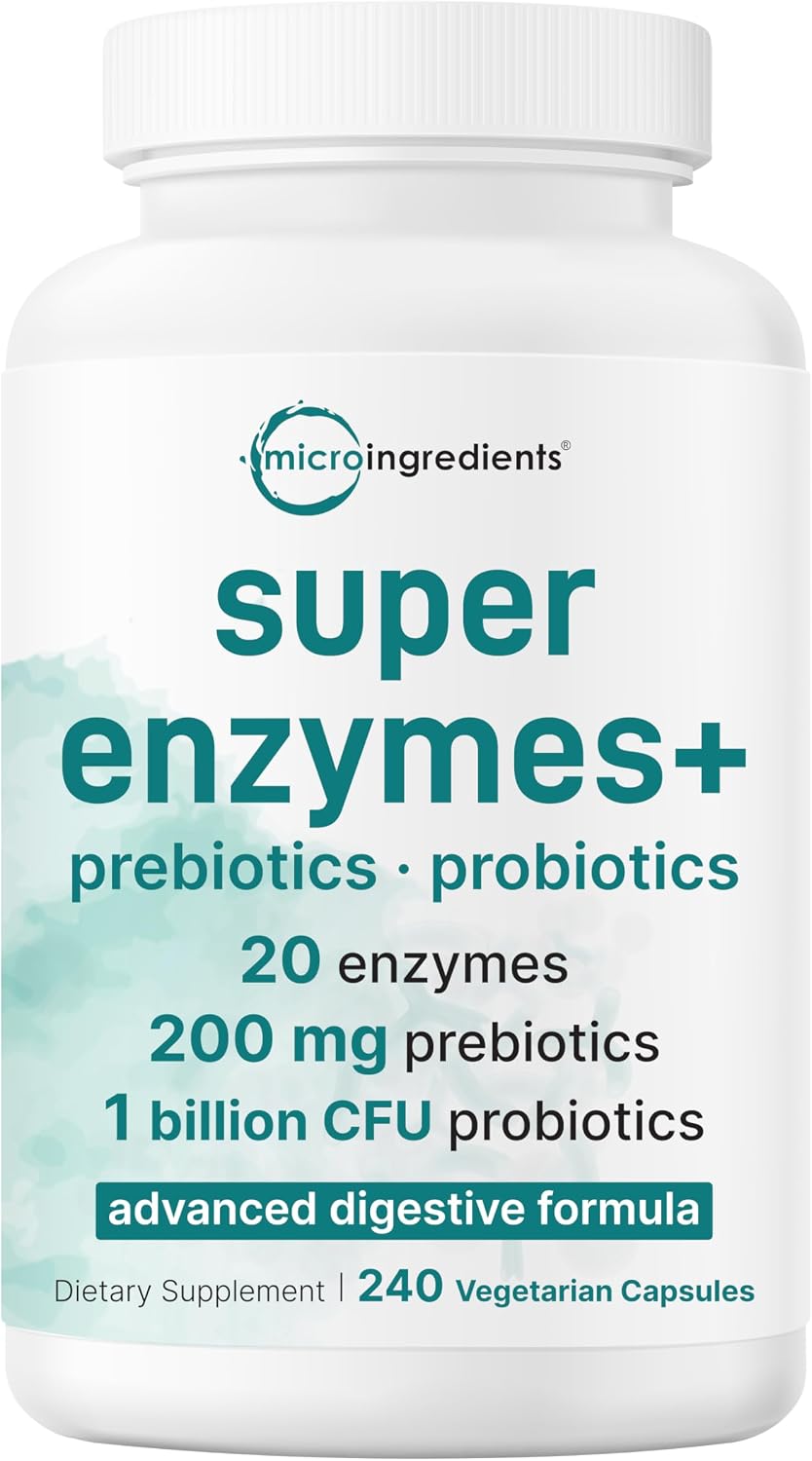 Micro Ingredients Super Enzymes with Prebiotics & Probiotics, 240 Veggie Capsules | Digestive Enzymes