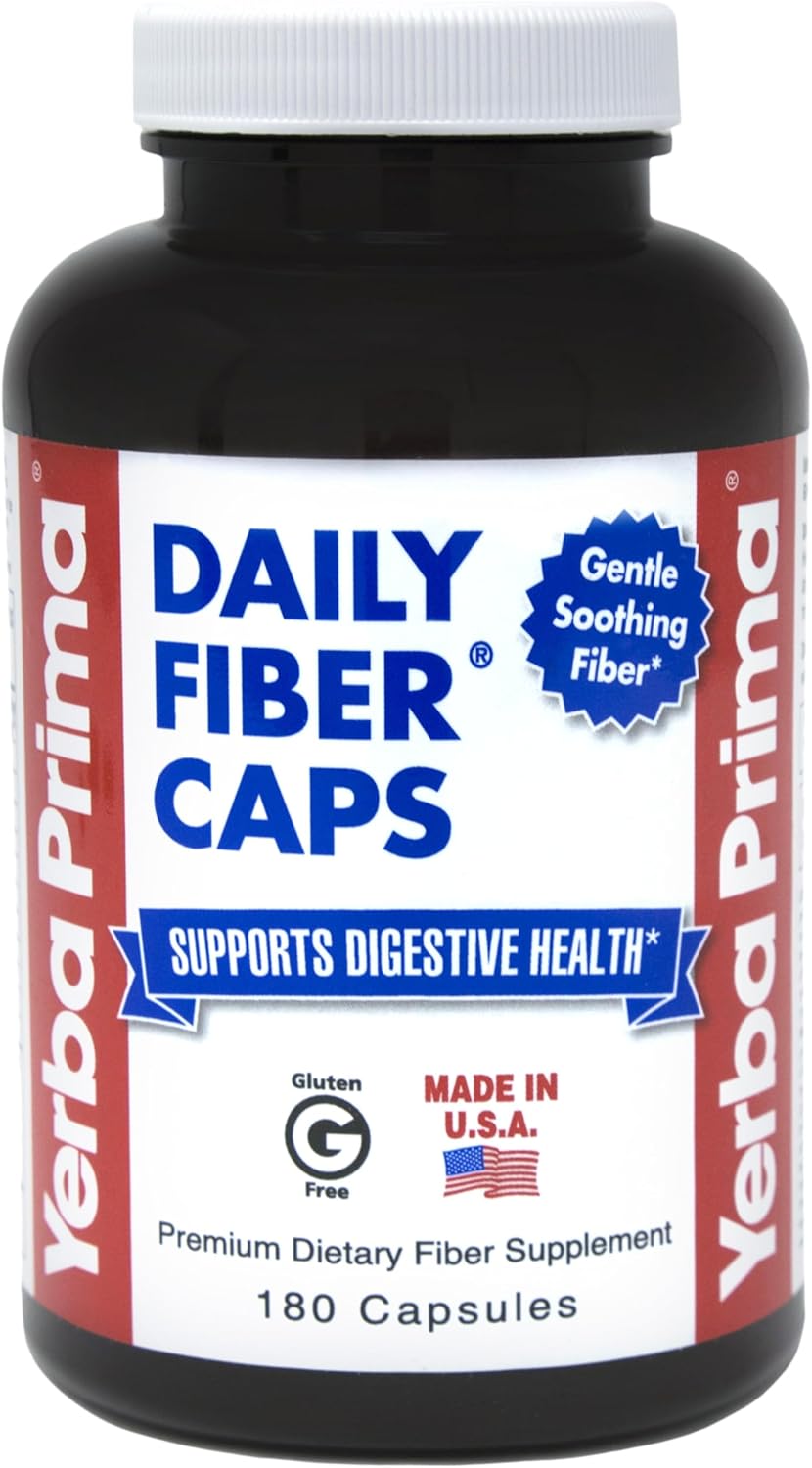 Yerba Prima Daily Fiber Caps – 180 Capsules – Soluble & Insoluble Dietary Fiber Supplement