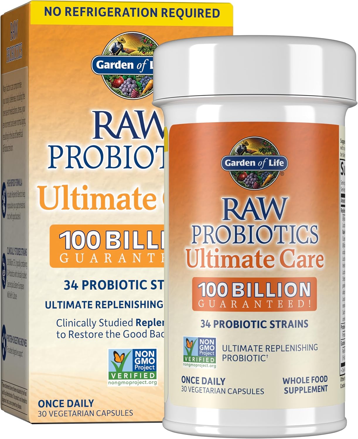 Garden of Life Raw Probiotics Ultimate Care, 100 B CFU, Shelf Stable, 30ct