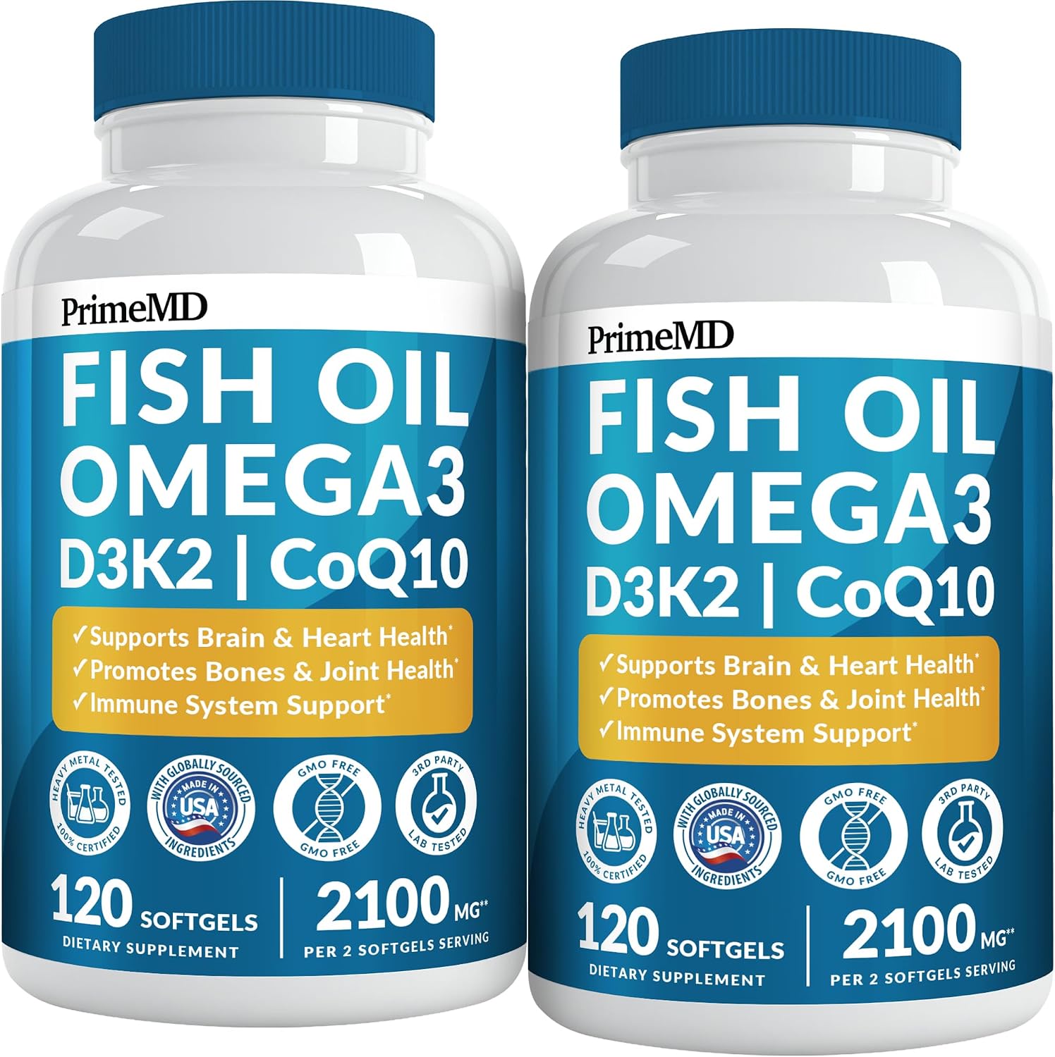 5-in-1 Fish Oil Omega 3 Supplements (2100mg) – Fish Oil with Vitamins D3 & K2 and CoQ10 –
