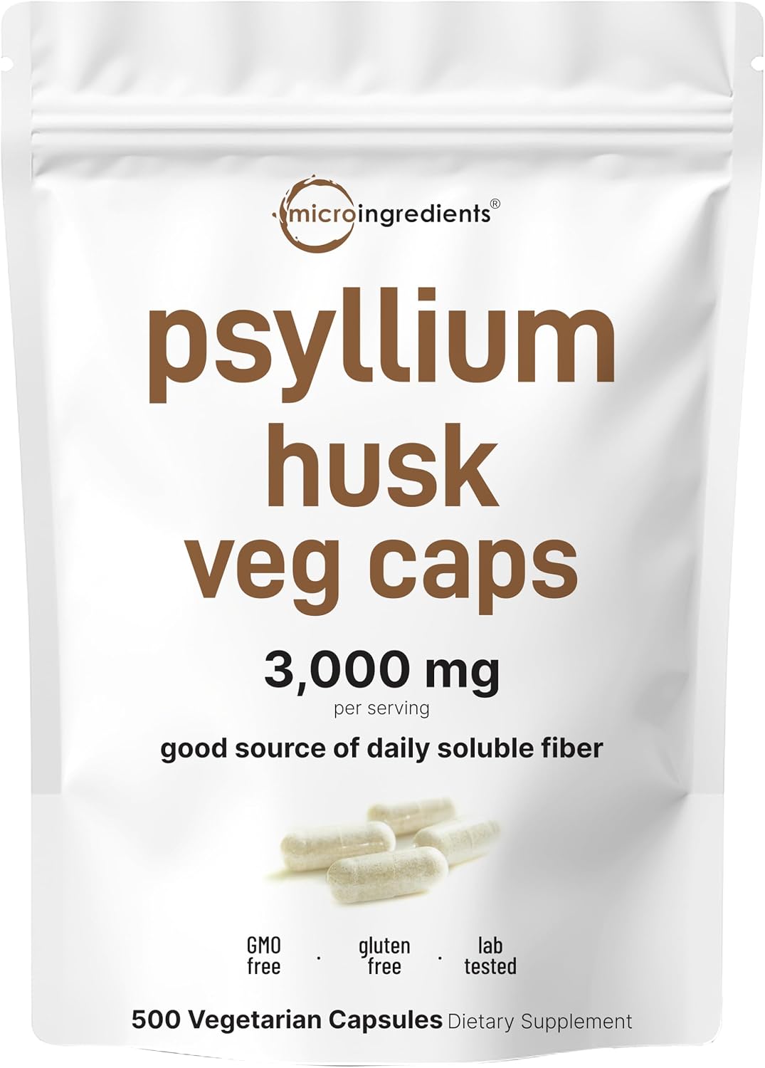 Micro Ingredients Psyllium Husk Capsules 3000mg Per Serving, 500 Veg Caps