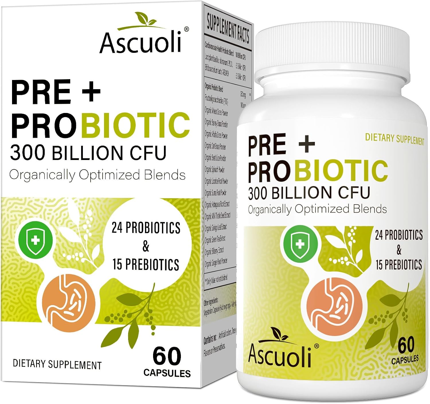 Prebiotics and Probiotics – 300 Billion CFU, 24 Probiotic+15 Herbs, 60 Caps