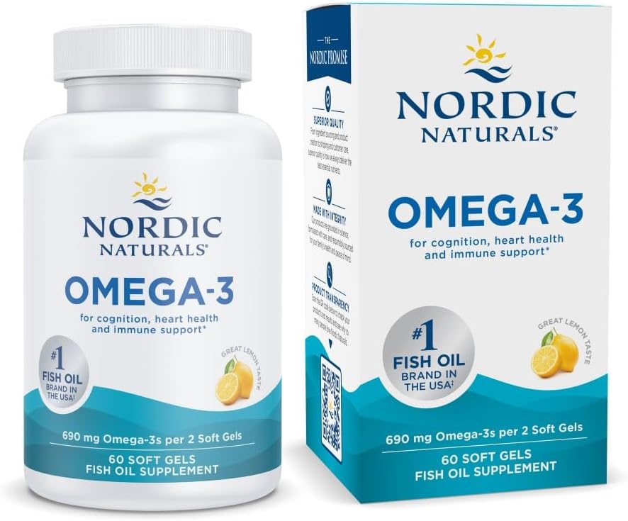 Nordic Naturals Omega-3, 690mg Fish Oil, EPA & DHA, Lemon, 60 Count