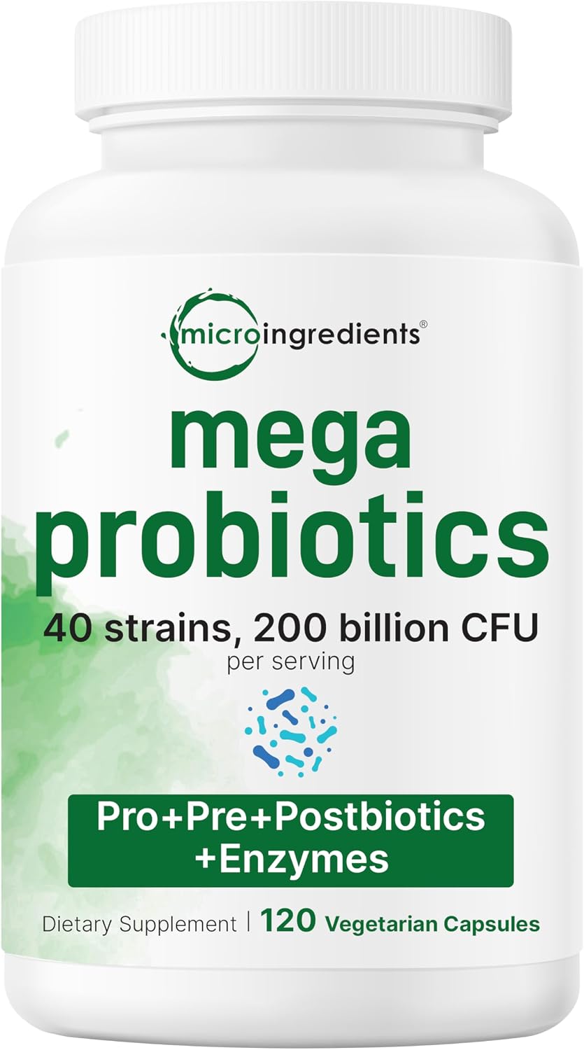 Micro Ingredients Probiotics 200 Billion CFU, 120 Veggie Capsules | Mega Probiotics for Men & Women