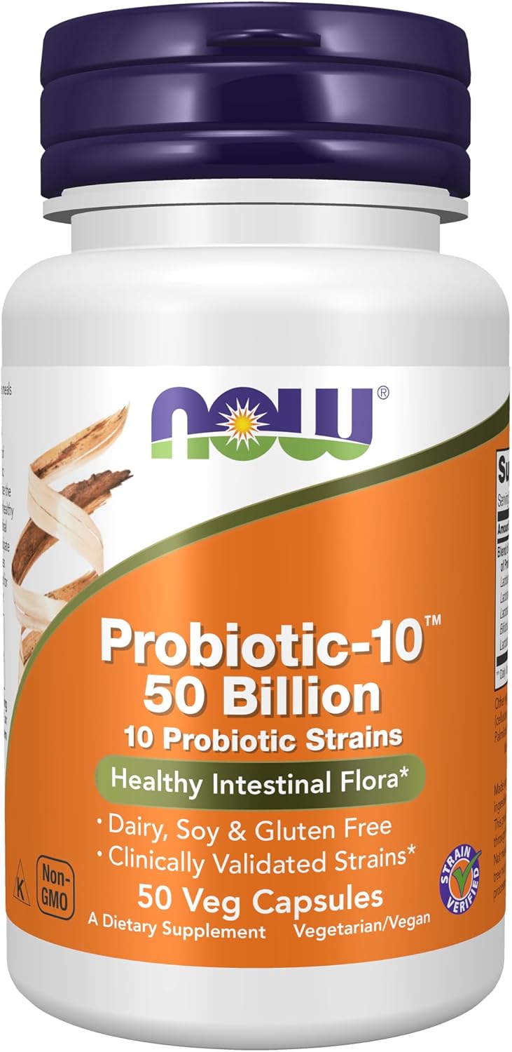 NOW Foods Supplements, Probiotic-10™, 50 Billion, with 10 Probiotic Strains, Strain Verified, 50 Veg